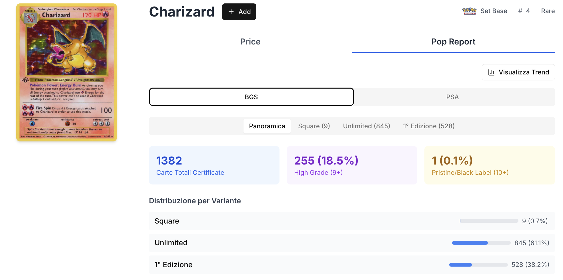 Sezione Pop Report con dati BGS e PSA